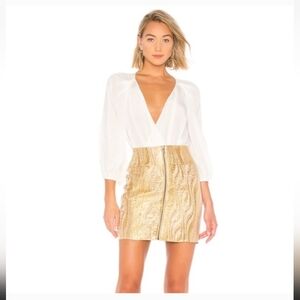 BCBGMaxAzria White and Gold Zipper Mini Dress